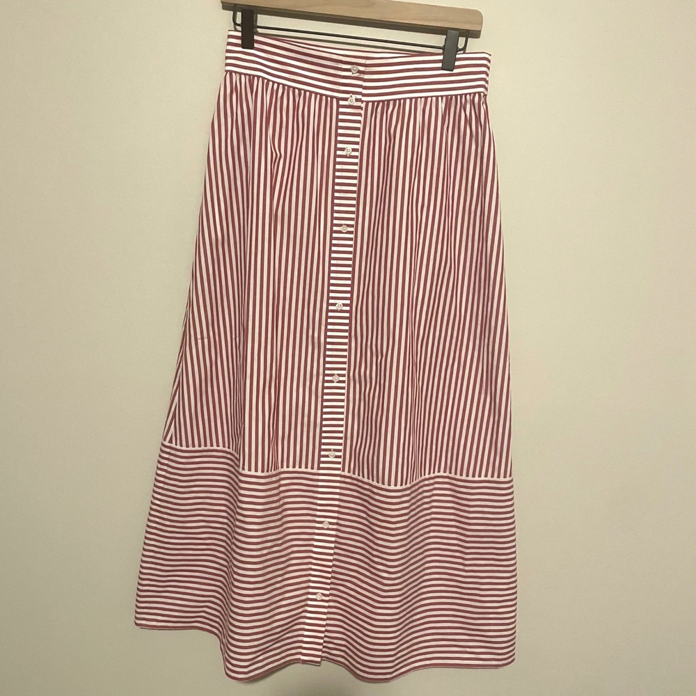 Maje Red and White Striped Midi Wrap Skirt - Picture 2 of 6